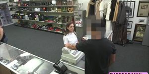 Attractive sexy ass stewardess  takes a huge dick inside the pawnshop for some cash