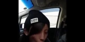 Japanese sucks cock in car