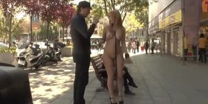 Blonde in high heels shamed outdoor