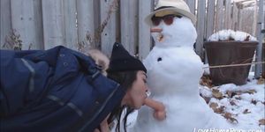 Teen gets fucked by snowman