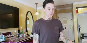 GENDERFLUXXX - Softcore TS 21yo with pussy kisses babe in BTS scene