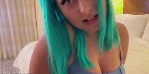 Casting Curvy Blue Hair Thick Pornstar BEGS to Fuck Delivery Guy
