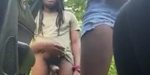 Black Transvestite Having Sex In The Woods Inside The Car