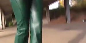 green leather pants blow job