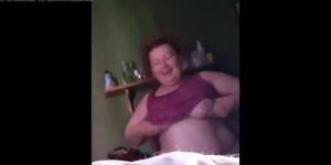 Fat Grandma Chrissy Krug shows her saggy tits on her 54th birthday 4-18-2017