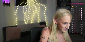 Busty tattooed long hair hot blonde webcam solo