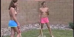 Jordan Capri and Tawnee Stone play croquet
