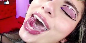 sexy bitch slurps her saliva