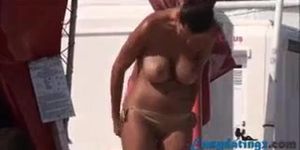 Busty sis topless at the beach and recoreded by bro