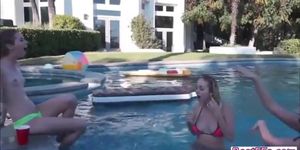 Group sex action by the pool with these horny teens