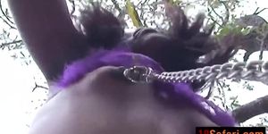 Slutty African teen sucks dick while being in chains