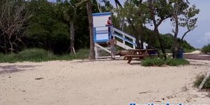 Dicksucking jock lifeguard fucked on beach