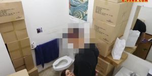 Sexy girl screwed by nasty pawn keeper in the toilet