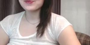 Cute girl showing huge tits on webcam