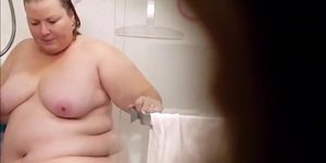 Fat Grandma Chrissy Krug. Takes a bath and cleans the shower. 1-18-2018