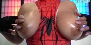 Hot Latina Cosplay As Spider Girl Spreads Her Pussy Wide For Huge Sex Toy