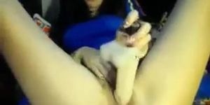 Teen girl fucking her shaved pussy with huge toy