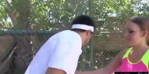 Two cute besties scuks and fucking with tennis coach