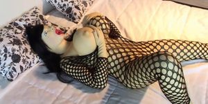 Real Rubberdoll -Big Breast Silicone Catsuit Silicone Rubber Masked Doll in Stocking Masturbating