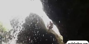 Sexy badass babes tryout jumping on waterfalls without fear