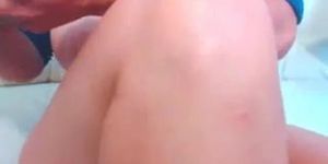 Horny busty girl fingeirng wet tiny pussy