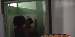 Ebony chicks having fun in shower