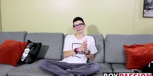 Twink nerd Cameron Hilander jacking his big stiff dick