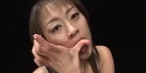 Japanese whore is good at playing cum and swallowing