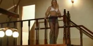 Cutie dances on the stairs