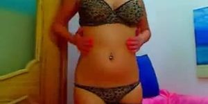 Sexy hot busty brunette girl teasing on webcam