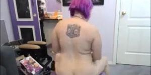 violet hair woman with big tits playing with pussy