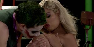 Joker drilled Wonder-girl and horny news reporters in their studio