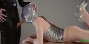 hot strapon lesbians in mask playing