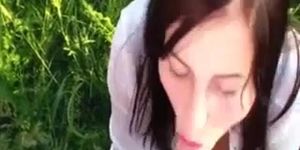 Hot German brunette sucking a dick and