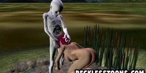Alien penetrates hot tatted chick in the middle of a farmer's field
