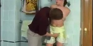 Brother gropes and fucks sis in the bathroom