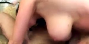 Titted brunette gets pussy slammed in threesome