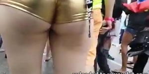 Hot white slut tight gold shorts ass cheeks!