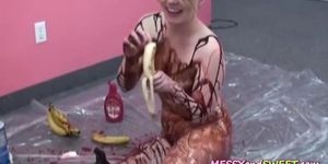 Sticky slut really loves banana split