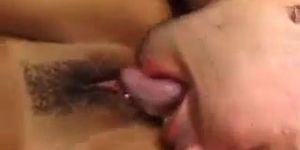 Lover eagerly licks and fucks girlfriend's tight pussy on bed