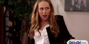 Carter Cruise licked by boss Chanell Heart during interview