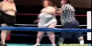 Lesbian sumo wrestlers strip during fight