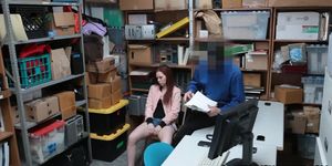 Redhead teen shoplifter caught and fucked by security