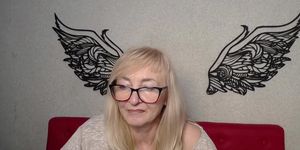 Blonde amateur MILF with glasses chatting on webcam show