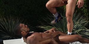 Interracial gay anal sex in backyard by the pool (Sean Xavier)