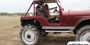 Nasty badass hot babes posed naked on top of ratrods