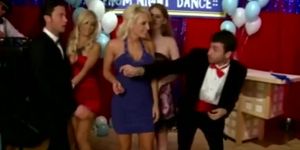 Three big-tit blonde highschool sluts start orgy at prom party