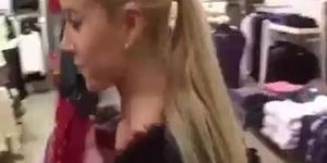Horny blonde teen sucking cock in mall center