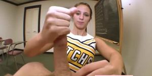 Cheerleader teen jerking dick after class
