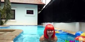 Asian redhead big boobs in pool